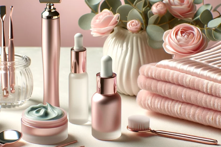 Elegant micro-needling tools and products for facial skincare, set against a soft, pastel-colored background" title="Refining Beauty: Micro-Needling in Skincare